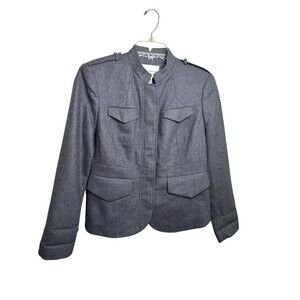 Banana Republic Gray Wool Blend Melange Military Utility Jacket 10 Petite Preppy